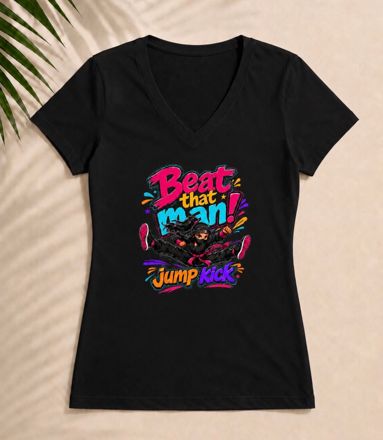 Beat That Man! Jump Kick V-Neck Tee