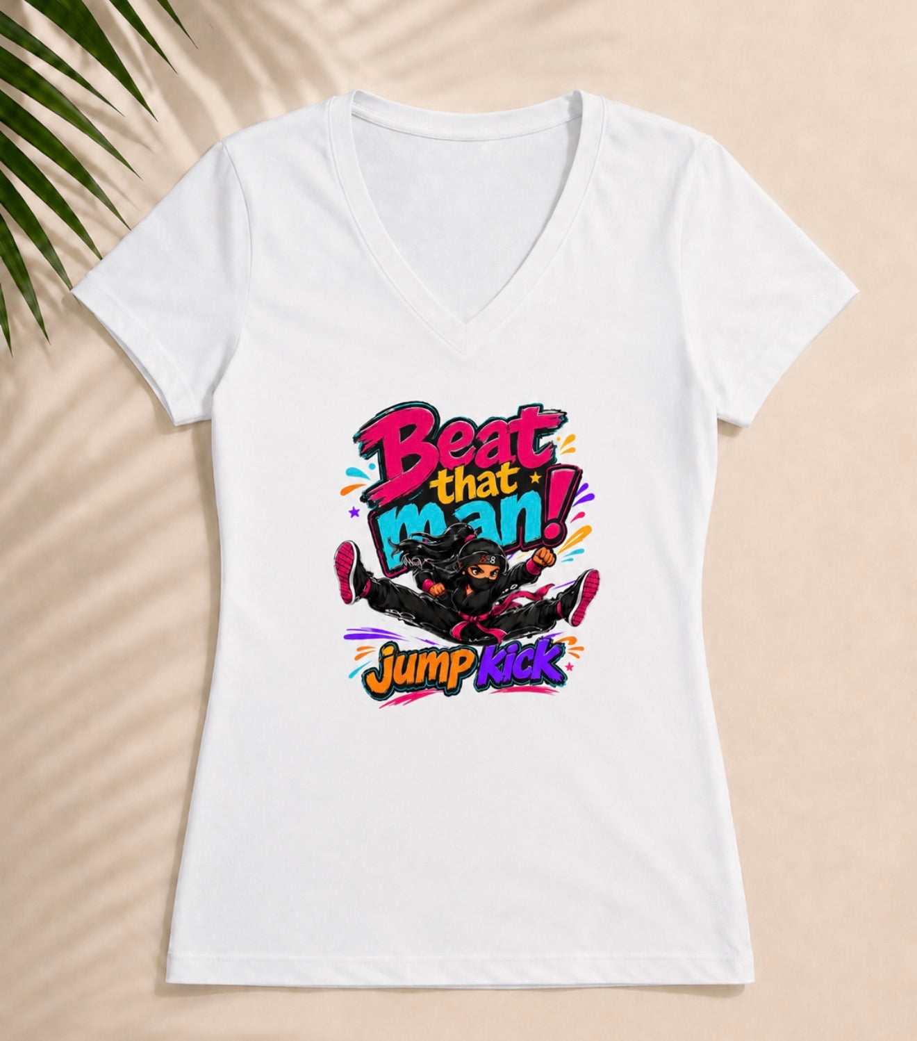 Beat That Man! Jump Kick V-Neck Tee