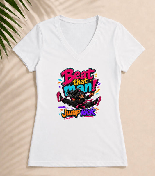 Beat That Man! Jump Kick V-Neck Tee